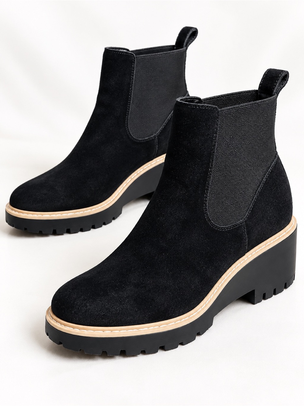 Dolce Vita Black Suede Chelsea Boots Chunky Lug Wedge Ankle Boot 8.5